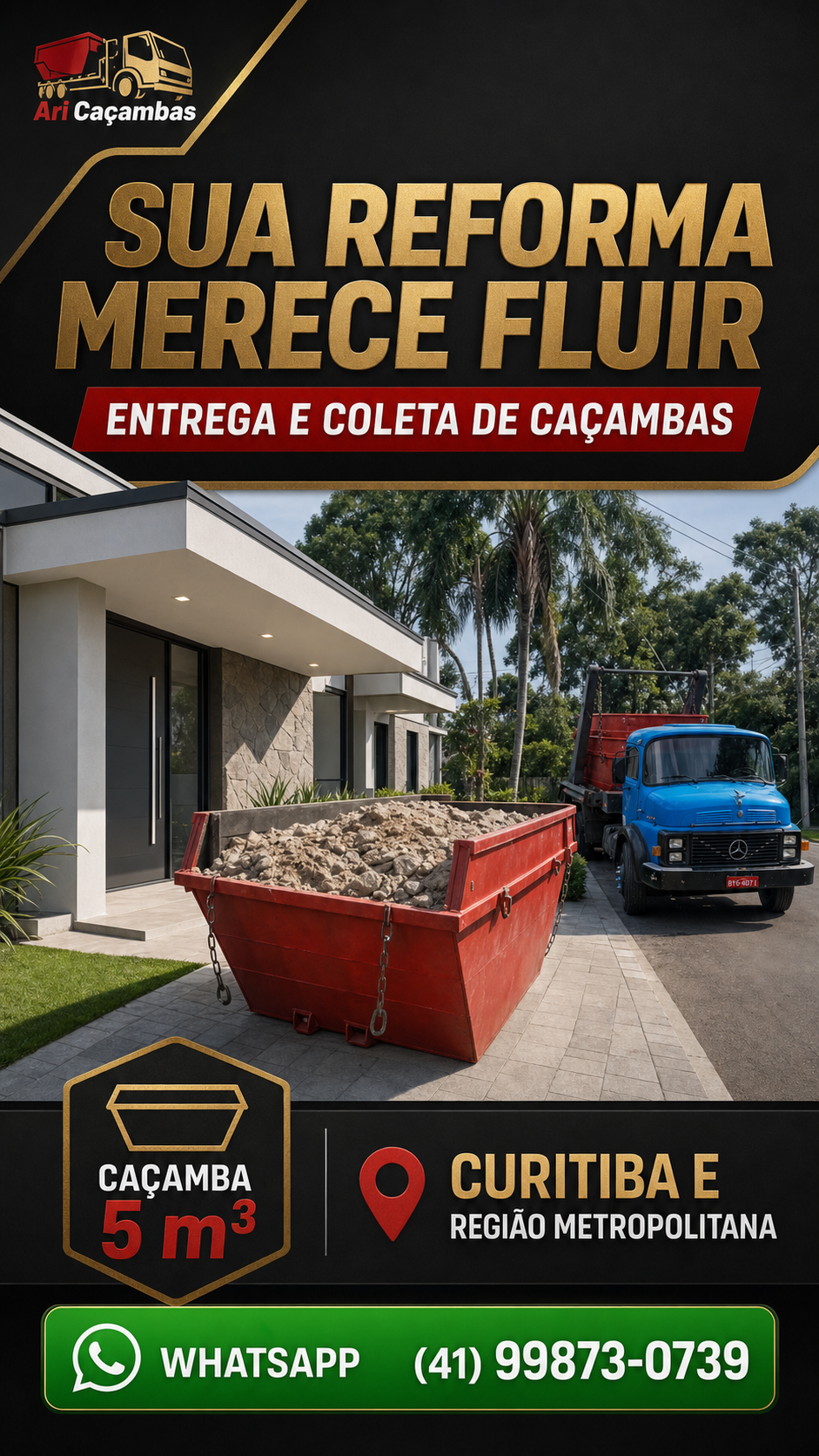 Arte sobre reforma fluindo com caçamba